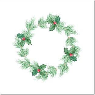 Watercolor christmas wreath Posters and Art